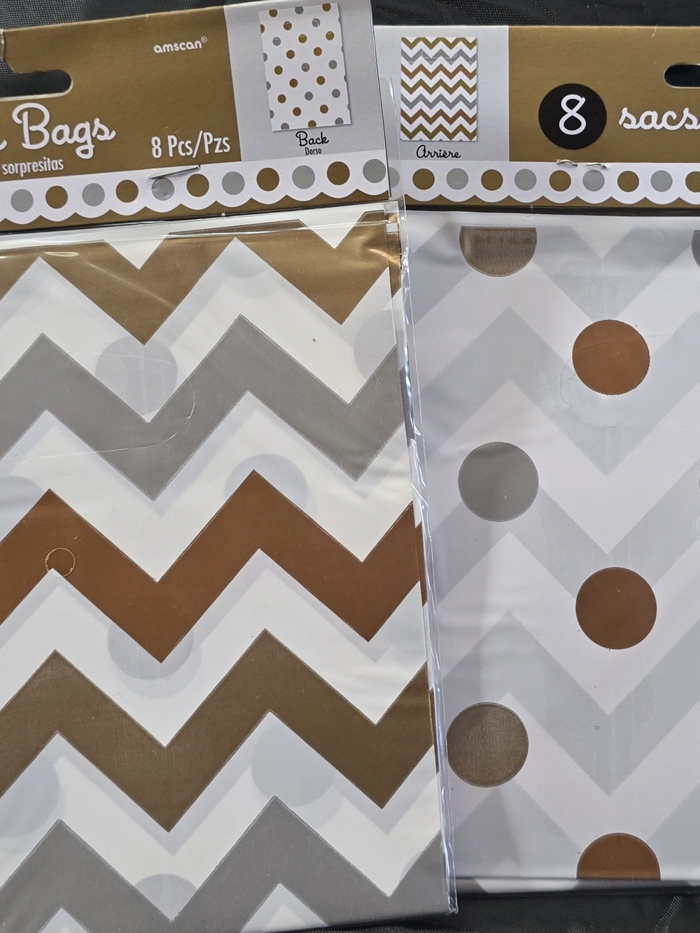 Amscan White Party Bags with Gold and Silver Chevron & Dot Accents